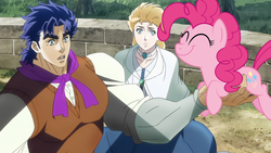 Size: 1280x720 | Tagged: safe, edit, screencap, pinkie pie, g4, erina pendolton, jojo's bizarre adventure, jonathan joestar