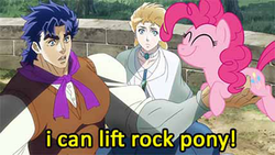 Size: 1281x720 | Tagged: safe, edit, screencap, pinkie pie, g4, duwang, erina pendolton, jojo's bizarre adventure, jonathan joestar