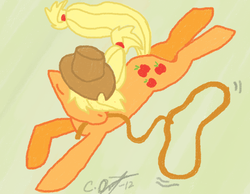 Size: 900x700 | Tagged: safe, artist:gwen-fox, applejack, g4, female, lasso, mouth hold, solo