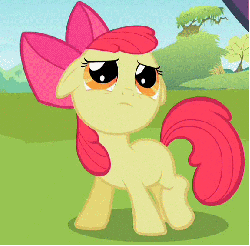 Size: 575x566 | Tagged: safe, screencap, apple bloom, earth pony, pony, g4, lesson zero, blank flank, cropped, cute, female, floppy ears, gif, non-animated gif, sad, solo