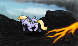 Size: 1440x858 | Tagged: safe, artist:sevoohypred, cloud kicker, g4, lava, volcano