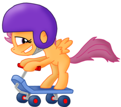 Size: 3124x2777 | Tagged: safe, artist:ajmstudios, scootaloo, pegasus, pony, g4, female, filly, foal, helmet, scooter, simple background, solo, transparent background