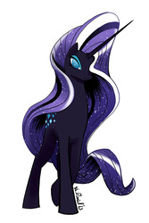 Size: 700x1050 | Tagged: safe, artist:nick daniel, nightmare rarity, g4, spoiler:comic, cutie mark eyes, horn, long horn, long mane, looking at you, no pupils, simple background, smiling, solo, white background, wingding eyes