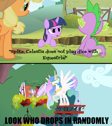 Size: 1280x1440 | Tagged: safe, edit, edited screencap, screencap, applejack, princess celestia, spike, twilight sparkle, feeling pinkie keen, g4, albert einstein, magic, niels bohr, parody, pinkie sense, quantum mechanics, quote, science