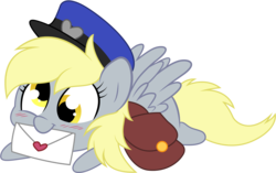 Size: 5000x3140 | Tagged: safe, artist:stepandy, derpy hooves, pegasus, pony, g4, bag, blushing, cute, derpabetes, female, hat, high res, letter, mail, mailbag, mare, mouth hold, simple background, solo, transparent background, vector