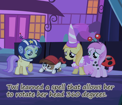 Size: 523x450 | Tagged: safe, edit, edited screencap, screencap, alula, noi, pipsqueak, piña colada, pluto, earth pony, ladybug, pony, g4, luna eclipsed, antennae, astro erroria, astronaut, bandana, clothes, colt, costume, cropped, grin, helmet, implied twilight sparkle, insane pony thread, ladybug colada, male, nightmare night, nightmare night costume, pirate, pirate costume, pirate pipsqueak, princess, princess costume, princess noi, princess noistool, princess peach, princess toadstool, sad, smiling, space helmet, spell, super mario bros., tumblr, wat