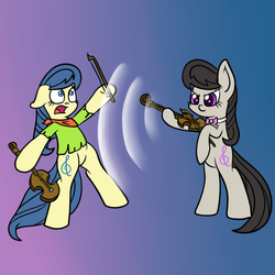 Size: 800x800 | Tagged: safe, artist:scramjet747, fiddlesticks, octavia melody, earth pony, pony, g4, apple family member, bipedal, fiddle, musical instrument