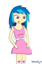 Size: 1000x1500 | Tagged: safe, artist:verminshy, dj pon-3, vinyl scratch, human, g4, dress, female, humanized, solo