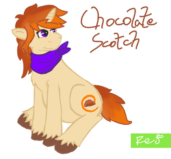 Size: 1500x1400 | Tagged: safe, artist:red note, oc, oc only, oc:chocolate scotch, pony, unicorn, bandana, chubby, simple background, solo, unshorn fetlocks