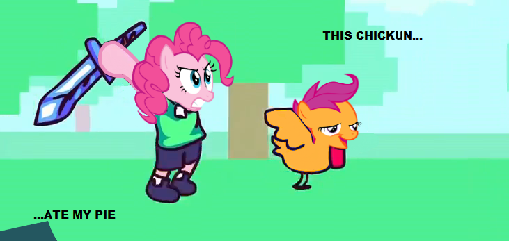 331518 Safe Edit Pinkie Pie Scootaloo Chicken Chase Chickun Exploitable Meme Forced