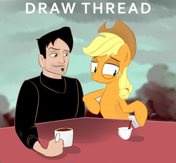 Size: 1300x1200 | Tagged: artist needed, safe, applejack, g4, arial, coffee, cup, dean mccoppin, mug, the iron giant