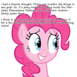 Size: 900x900 | Tagged: safe, pinkie pie, g4, mmmystery on the friendship express, accidental pony eating, bad poker face, burp, cake, grin, insane pony thread, nervous, simple background, sweat, transparent background, tumblr, vector