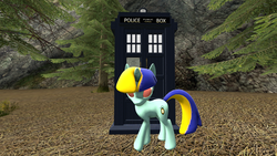 Size: 1920x1080 | Tagged: safe, artist:php74, oc, oc only, oc:ananta, pony, ask discorded whooves, 3d, discord whooves, doctor who, gmod, ponified, tardis
