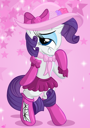 Size: 900x1277 | Tagged: safe, artist:daniel-sg, rarity, pony, g4, bipedal, clothes, female, hat, scarf, skirt, socks, solo