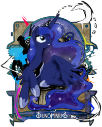 Size: 1024x1275 | Tagged: safe, artist:monsieurwilliam, princess luna, g4, eyelashes, female, gritted teeth, prone, solo, spread wings