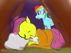 Size: 500x375 | Tagged: safe, artist:khakikat, angel bunny, fluttershy, rainbow dash, g4, 30 minute art challenge, sleeping