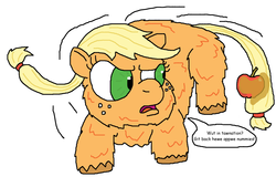 Size: 2723x1743 | Tagged: safe, artist:fluffyologist, applejack, fluffy pony, g4, apple, caramel apple (food), female, fluffyjack, simple background, solo