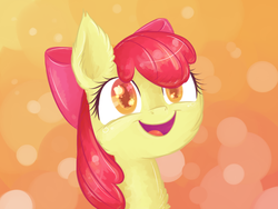 Size: 1024x768 | Tagged: safe, artist:kyaokay, apple bloom, earth pony, pony, g4, abstract background, cute, ear fluff, female, filly, foal, solo