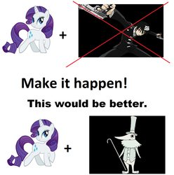 Size: 1076x1086 | Tagged: safe, rarity, g4, death the kid, excalibur, exploitable meme, make it happen, meme, meta, soul eater