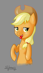 Size: 810x1350 | Tagged: safe, applejack, g4, drool, female, simple background, solo, tongue out