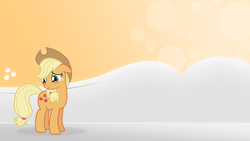 Size: 1920x1080 | Tagged: safe, artist:phantombadger, artist:teiptr, applejack, earth pony, pony, g4, blushing, cutie mark, floppy ears, shadow, solo, vector, wallpaper