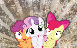 Size: 1920x1200 | Tagged: safe, artist:brutalikyd, artist:cloud-twister, edit, apple bloom, scootaloo, sweetie belle, g4, cute, cutie mark crusaders, hoof hang, vector, wallpaper, wallpaper edit