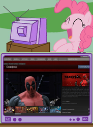 Size: 563x771 | Tagged: safe, pinkie pie, g4, deadpool, exploitable meme, meme, steam, steam (software), tv meme, video game