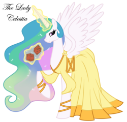 Size: 1277x1225 | Tagged: safe, artist:ellissummer, princess celestia, alicorn, pony, g4, clothes, dice, discworld, dress, female, magic, mare, raised hoof, simple background, solo, spread wings, the lady, transparent background, wings