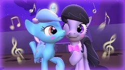 Size: 1191x670 | Tagged: safe, artist:themacchinamustfall, lyra heartstrings, octavia melody, g4, 3d, blushing, gmod, kissing, ship:octyra, shipping