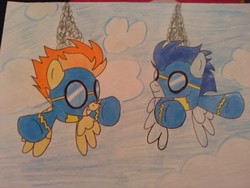 Size: 640x480 | Tagged: safe, artist:dangerhurricane, soarin', spitfire, g4, flying, traditional art