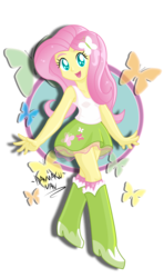 Size: 1778x3000 | Tagged: safe, artist:danmakuman, fluttershy, human, equestria girls, g4, boots, clothes, female, happy, high heel boots, shirt, shoes, simple background, skirt, socks, solo, tank top, transparent background