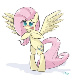 Size: 605x650 | Tagged: safe, artist:taco-slayer, fluttershy, pegasus, pony, g4, bipedal, blushing, female, fingers together, solo