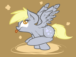 Size: 2400x1800 | Tagged: safe, artist:oblivinite, derpy hooves, pony, g4, :p, balancing, cute, female, fluffy, raised leg, silly, silly pony, smiling, solo, spread wings, tongue out