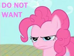 Size: 256x197 | Tagged: safe, edit, edited screencap, screencap, pinkie pie, earth pony, pony, g4, party of one, caption, do not want, image macro