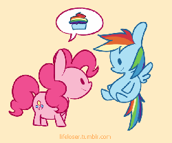 Size: 600x500 | Tagged: safe, artist:php56, pinkie pie, rainbow dash, fanfic:cupcakes, g4, animated, chibi, cupcake, cute, female, grimcute, rainbow and cupcakes, rainbow cupcake, this will end in tears