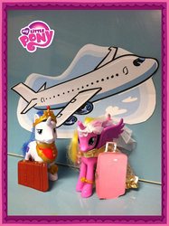 Size: 717x960 | Tagged: safe, princess cadance, shining armor, g4, official, brushable, irl, photo, plane, suitcase, toy