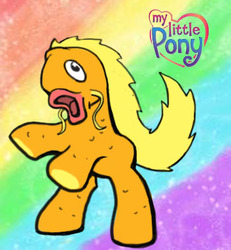 Size: 350x378 | Tagged: safe, artist:momusart, magikarp, g3, abomination, ambiguous gender, derp, logo, my little pony logo, not salmon, open mouth, pokémon, ponified, rainbow, salmon yet not salmon, solo, wat, wtf