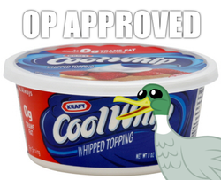 Size: 400x325 | Tagged: safe, duck, g4, barely pony related, cool whip, op, op is a duck, op is a duck (reaction image), reaction image, whipped cream