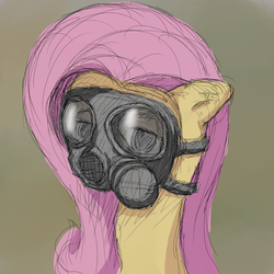 Size: 782x782 | Tagged: safe, artist:mizulu, fluttershy, g4, female, gas mask, portrait, solo