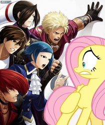 Size: 500x596 | Tagged: safe, fluttershy, g4, crossover, duo lon, elisabeth blanctorche, iori yagami, king of fighters, kyo kusanagi, shen woo, snk