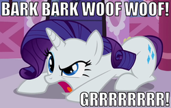 Size: 649x409 | Tagged: safe, rarity, dog, g4, barking, behaving like a dog, image macro, raridog