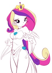 Size: 600x849 | Tagged: safe, artist:bleedman, princess cadance, human, g4, clothes, detached sleeves, dress, female, humanized, legs, partial color, side slit, simple background, solo, white background