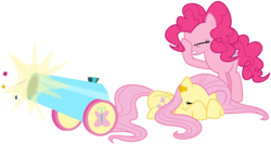 Size: 6000x3199 | Tagged: safe, artist:masem, fluttershy, pinkie pie, g4, absurd resolution, cork, party cannon, simple background, transparent background, vector