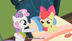 Size: 854x480 | Tagged: safe, screencap, apple bloom, sweetie belle, family appreciation day, g4, catholicism, youtube caption