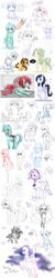 Size: 1100x5527 | Tagged: safe, artist:shiwizilla, dj pon-3, lyra heartstrings, nightmare moon, octavia melody, rarity, vinyl scratch, oc, oc:anon, cat, human, mouse, anthro, g4, bench, blushing, bridle, chubby, clothes, cute, fluffy, glasses, saddle, sketch dump