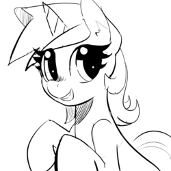 Size: 800x800 | Tagged: safe, artist:mewball, lyra heartstrings, pony, unicorn, g4, black and white, female, grayscale, grin, monochrome, simple background, smiling, solo, white background