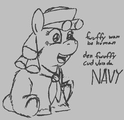 Size: 682x660 | Tagged: safe, artist:fluffsplosion, fluffy pony, monochrome, navy, recruitment poster, solo, world war i