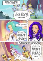 Size: 1024x1449 | Tagged: safe, artist:11thinv, artist:grayscaled, princess celestia, rarity, human, g4, comic, humanized, royal guard