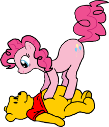 Size: 759x885 | Tagged: safe, artist:aficionadoschris, pinkie pie, bear, earth pony, pony, g4, cute, disney, female, male, mare, pooh, winnie the pooh