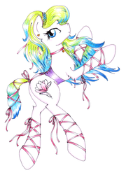 Size: 2160x3008 | Tagged: safe, artist:malwinahalfmoon, oc, oc only, oc:magnolia griffonheart, earth pony, pony, chest fluff, clothes, corset, magnolia, ribbon, szczecin, traditional art